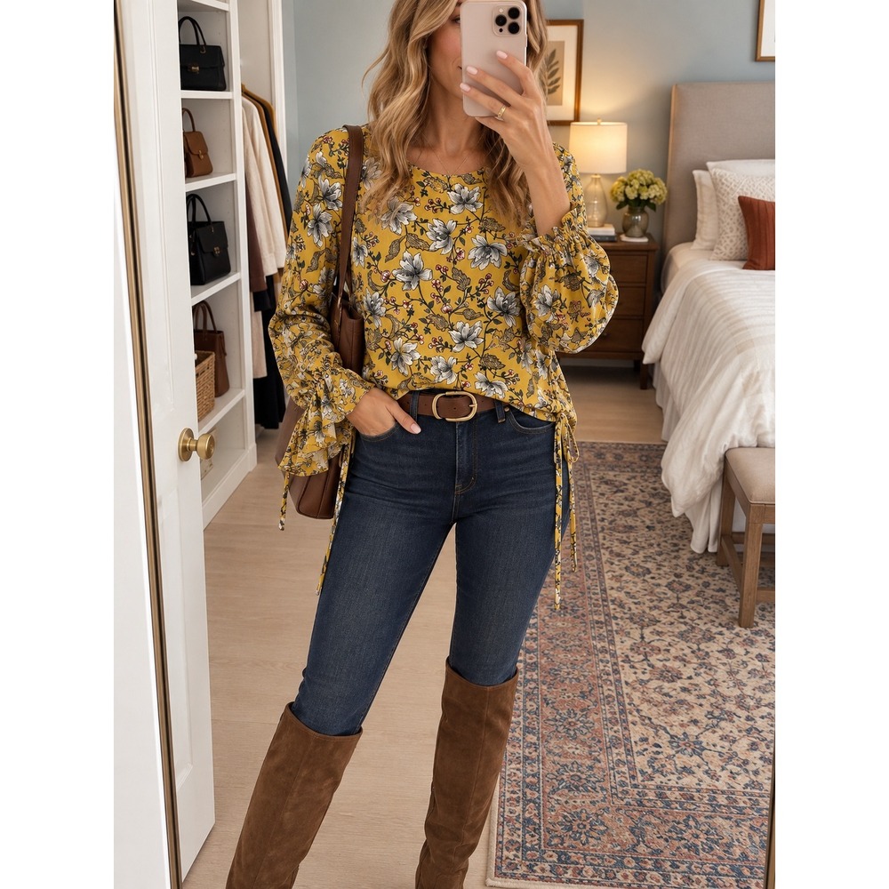 Charlotte Russe Yellow Floral Long-Sleeve Blouse